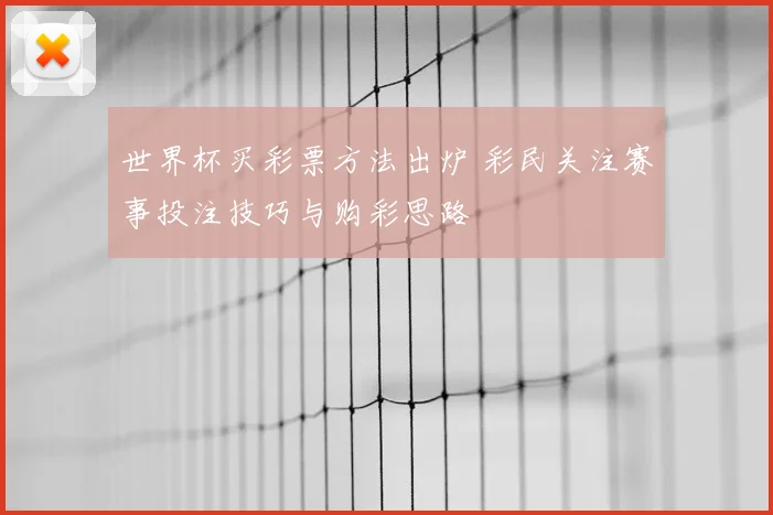 世界杯买彩票方法出炉 彩民关注赛事投注技巧与购彩思路